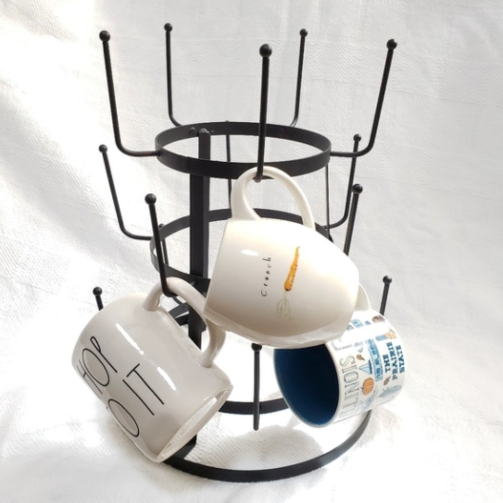 Farmhouse Tiered Metal Coffee Mug - Cup Rack - Kitchen Storage